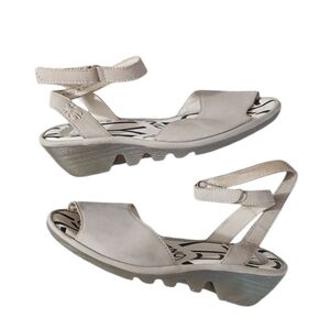 Fly London Cream Sandals with Ankle Strap and Contoured Footbed